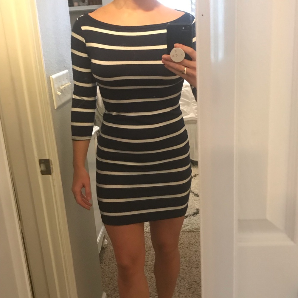 Navy and white striped dress